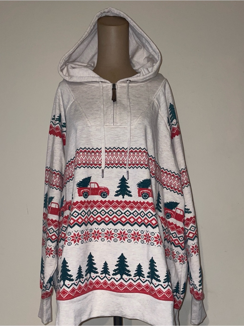 Maurices White Hoodie with Red Truck & Green Tree Holiday Print